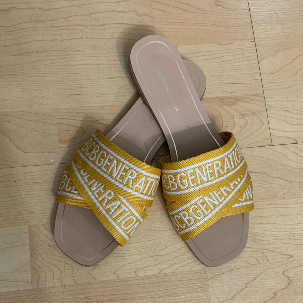 BCBGeneration Mustard Slide Sandals